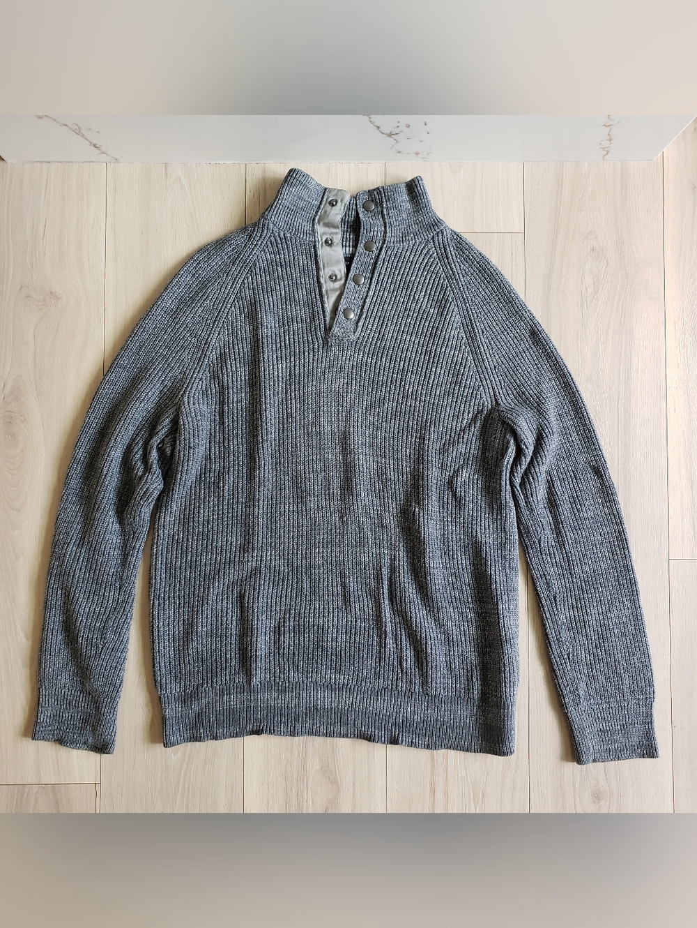 Banana Republic Gray Ribbed Zip-Button Mock Neck Sweater